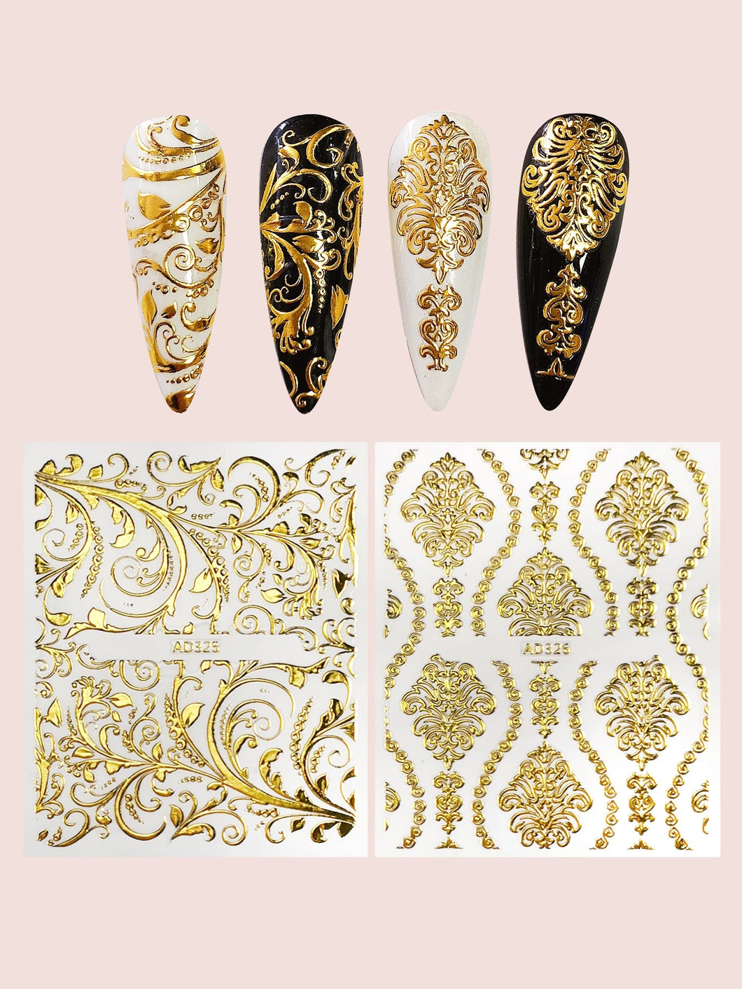 2 Sheets Gold Patter Nail Sticker