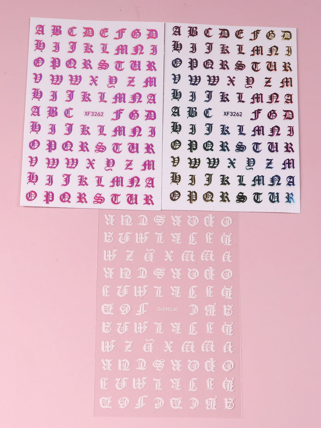 3 Sheets Old English Letter Nail Art Stickers