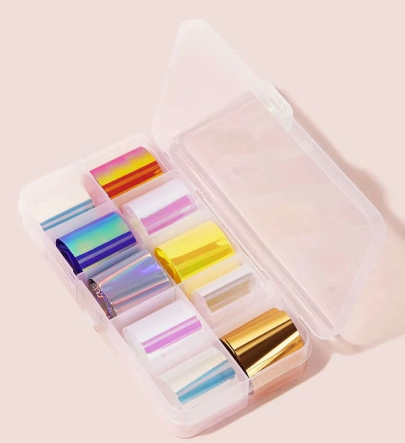 10 Rolls Iridescent Nail Transfer Foils