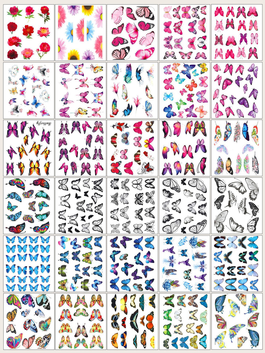 30 Sheets Butterfly Nail Water Decals